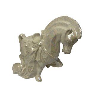 Vintage‎ Iridescent Ceramic Horse Statue Decor 12 1/2" x 9 1/2" x 8 1/2"